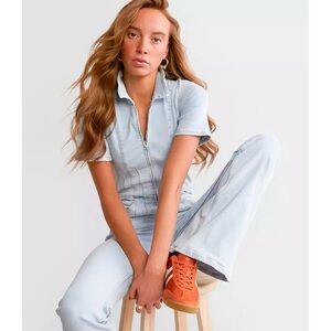 New! Free People Jayde Jumpsuit Denim Flare Stretch size X-LARGE